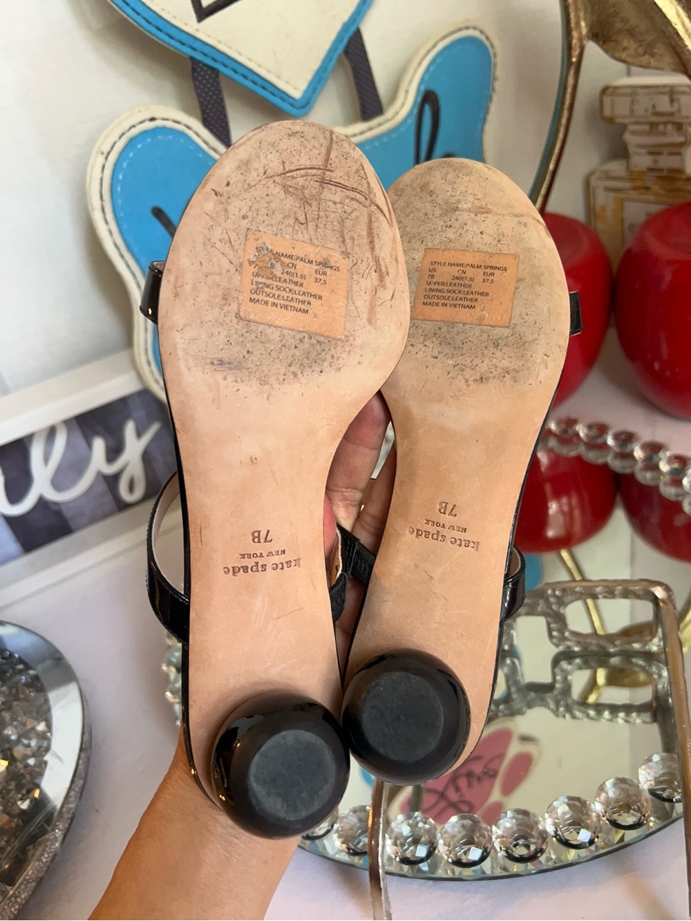 kate spade Black Patent Leather Two-Strap Slide Heels size 7 B - Picture 8 of 15